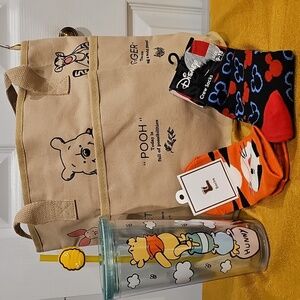 Winnie the Pooh Bundle -  Tote bag (NWOT) & Cup & 2 Pair Socks NWT & palette